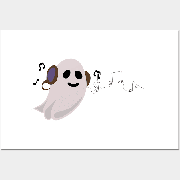 Ghost with headphones Wall Art by Don’t Care Co